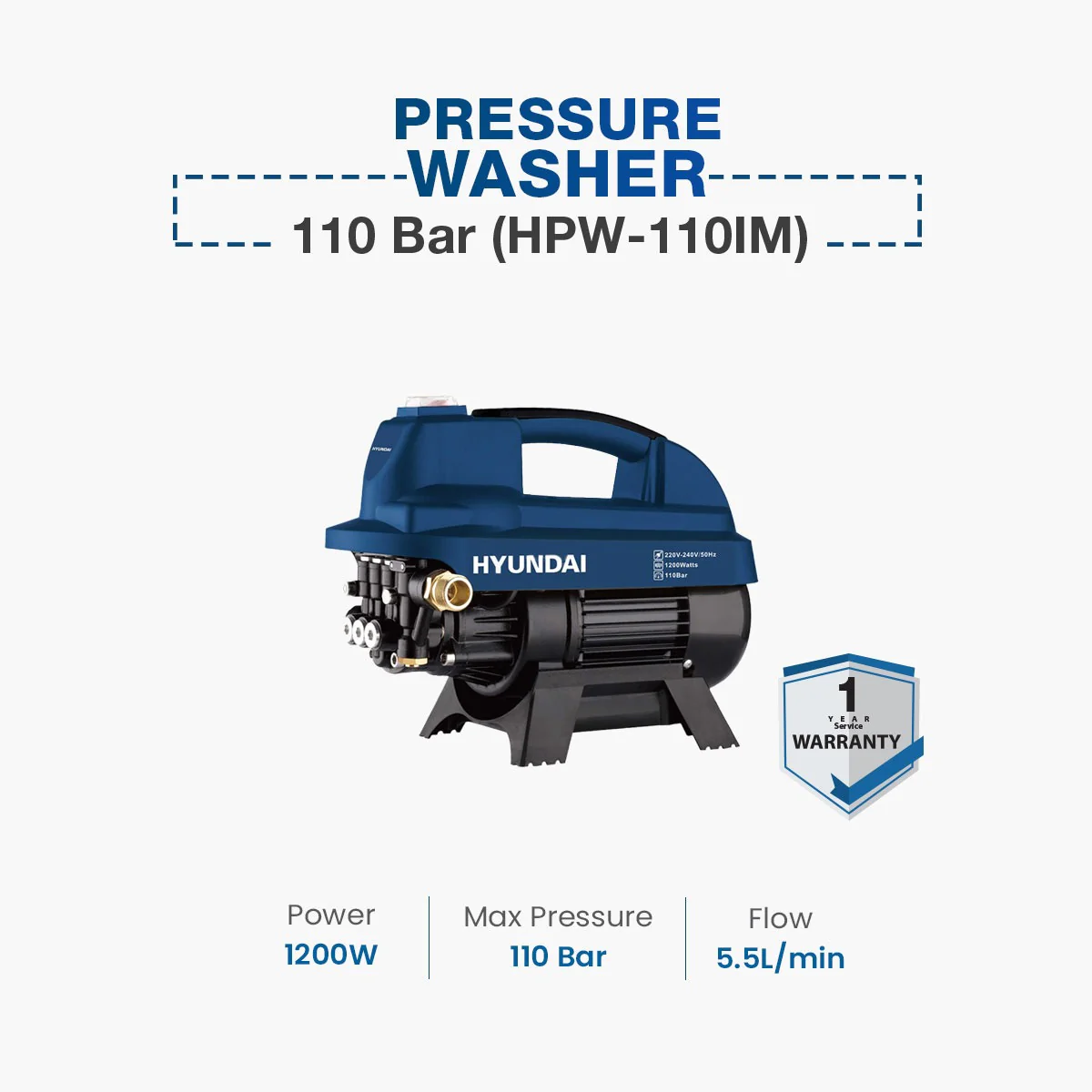 Hyundai Pressure Washer 110 Bar (HPW110) 2 Hyundai Pressure Washer 110 Bar (HPW110) - Image 2