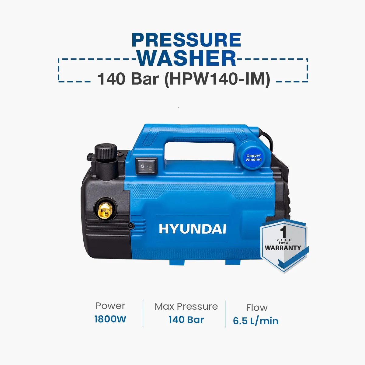 Hyundai Pressure Washer 140 Bar (HPW140-IM) 3 Hyundai Pressure Washer 140 Bar (HPW140-IM) - Image 3